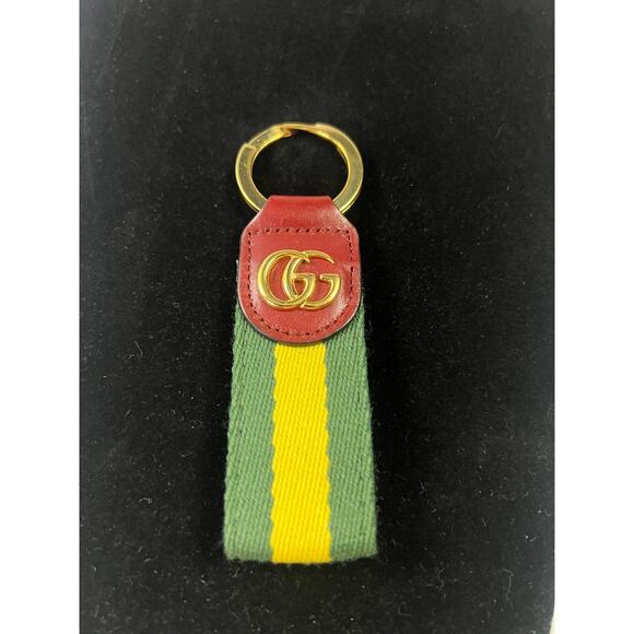 GUCCI Key ring chain Ophidia Marmont Green Yellow Double G Red Leather Bag Charm - Picture 1 of 5
